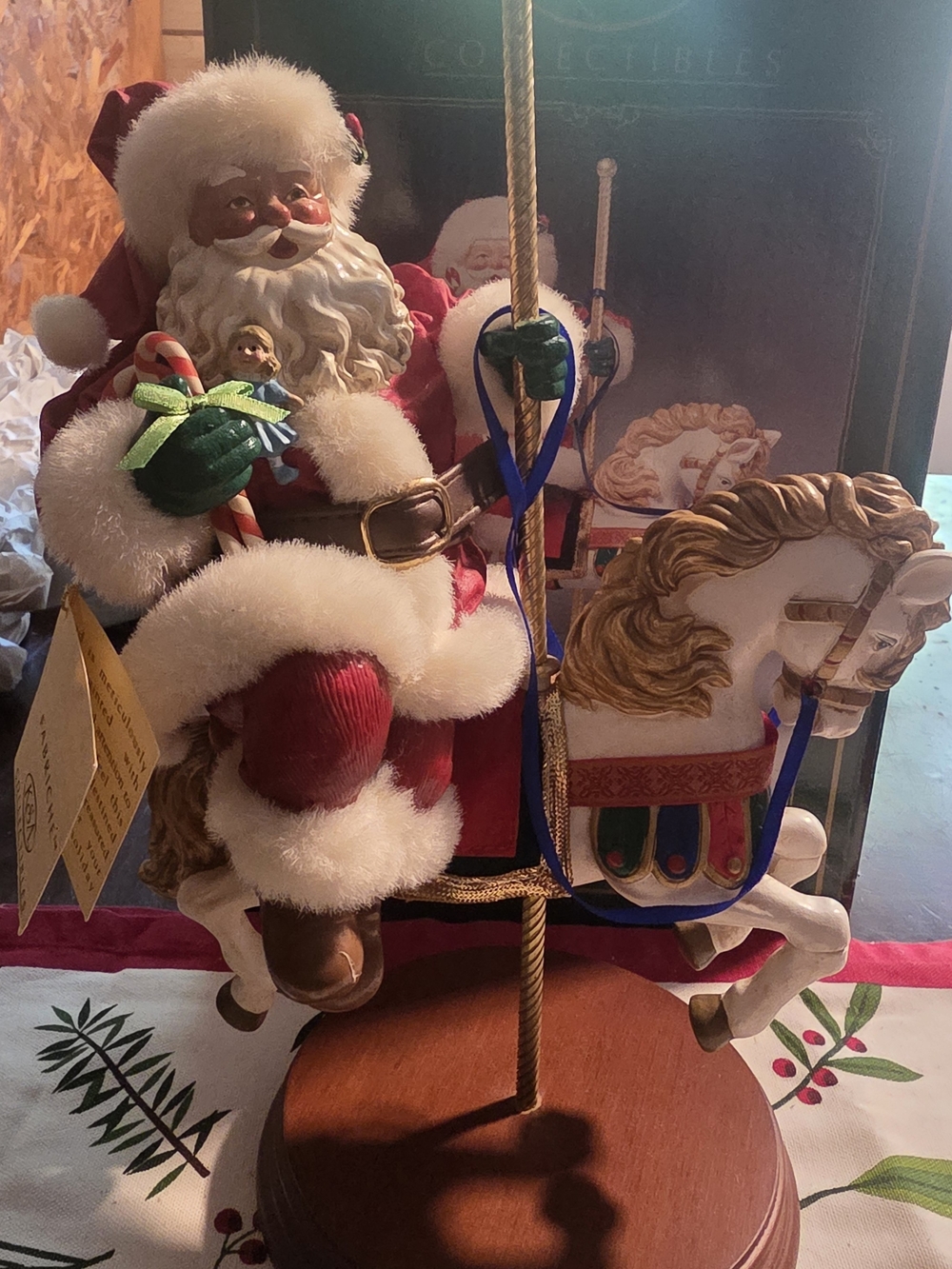 Festive Santa Carousel Horse Sculpture in Red & White